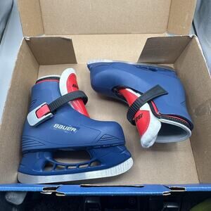 Bauer Lil' Champ Ice Skates Youth Size 8/9 Blue Red Adjustable Beginner Kids